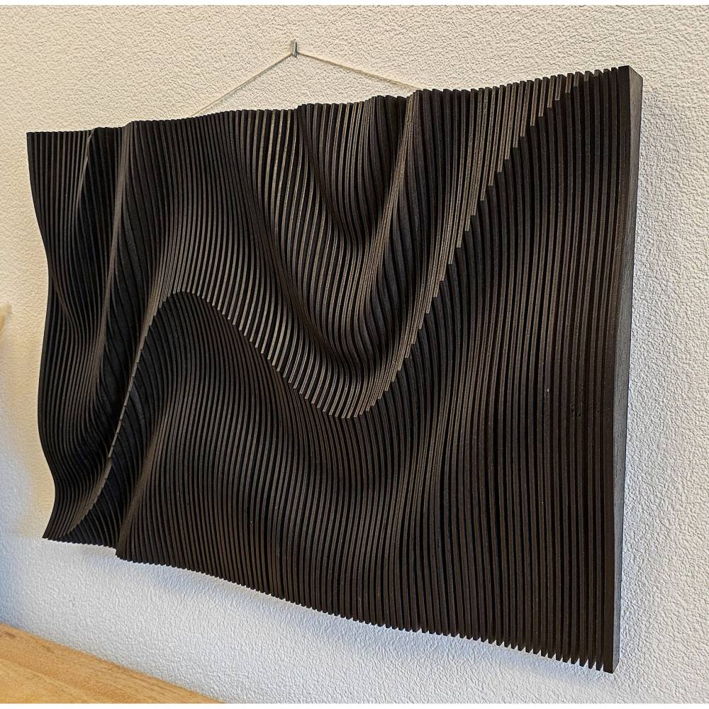Wanddeko Holz schwarz, Parametrisches Wandbild, Wandkunst aus Holz, Geometrisches Muster, Holzdeko Wand, Deko modern, Pa