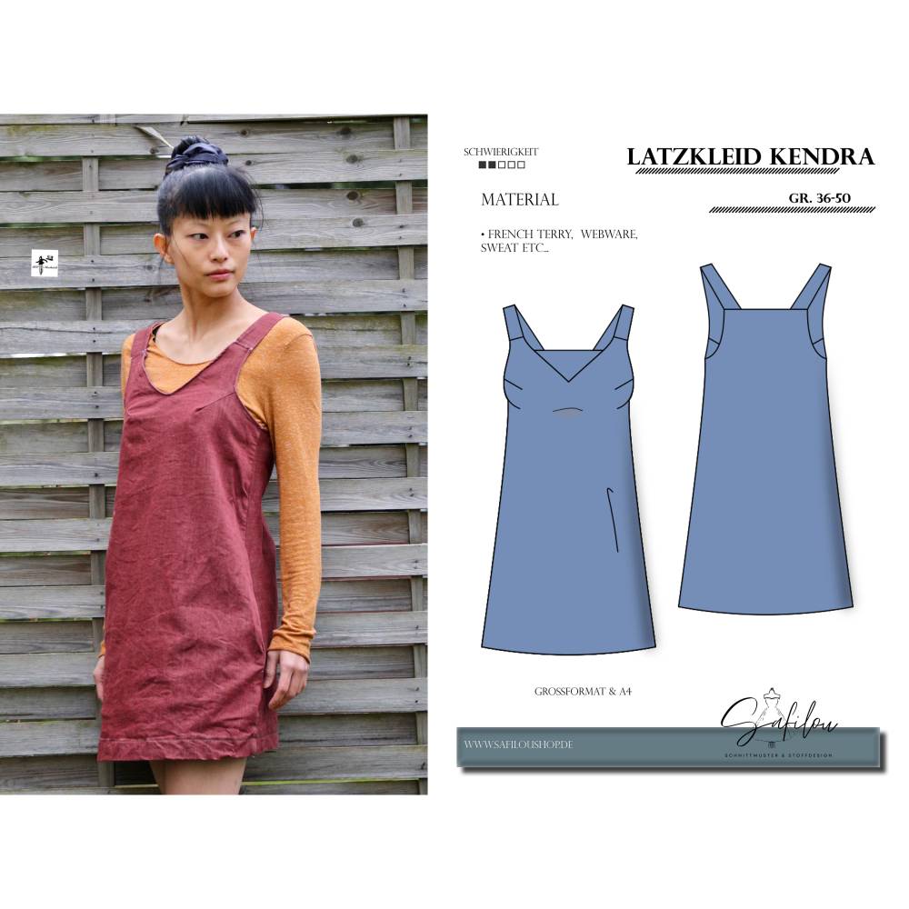 PDF-Schnittmuster Latzkleid Kendra –  Design mit V-Ausschnitt & A-Linien-Silhouette (Gr. 36-50) Bild 1