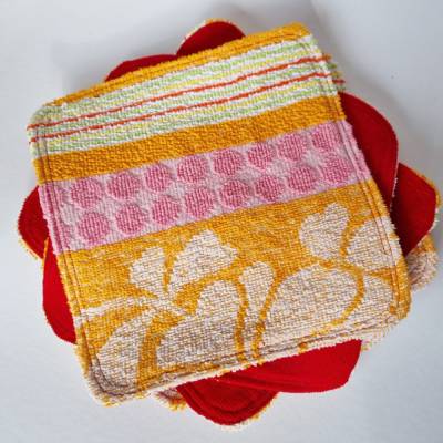 Spültuch FROTTEE-CORD orange-pink 60er / rot Uni – Upcycling von he-ART by helen hesse