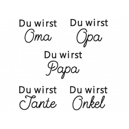 Stickdatei Schrift Baby Ankündigung, Rahmen 10 cm x 10 cm, Papa, Oma, Opa, Tante, Onkel, Schriftzug, Spruch, Baby, Ankün