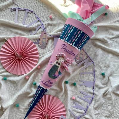 Schultüte Meerjungfrau passend zum step by step Schulranzen Mermaid Bella mit Namen & Papprohling 70 cm oder 85 cm