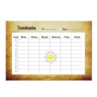 Stundenplan A4 PDF zum Ausdrucken Motiv altes Papier