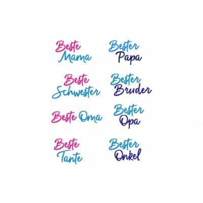 Stickdatei Schrift Familie, Rahmen ab 10 cm x 10 cm, Mama, Papa, Oma, Opa, Schriftzug, Spruch, Beste Mama, Schrift, Brud