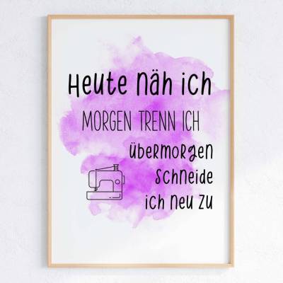 Digitales Nähposter – Motivationsspruch in vier Farben, DIN A3, Sofort-Download für Nähzimmer Deko