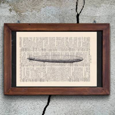 Zeppelin - Druck auf antiquarischer Buchseite / bedruckte Buchseite