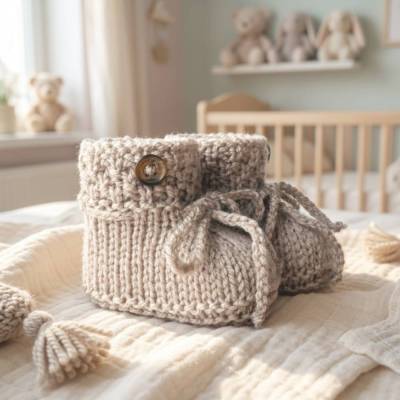 Babyschuhe gestrickt Strickschuhe Baby beige braun uni neutral natur Finkli Geschenk Geburt