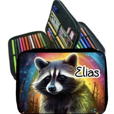 Federmäppchen Waschbär mit Name personalisiert Mädchen Federmappe Federpenal Stiftemäppchen Geschenk