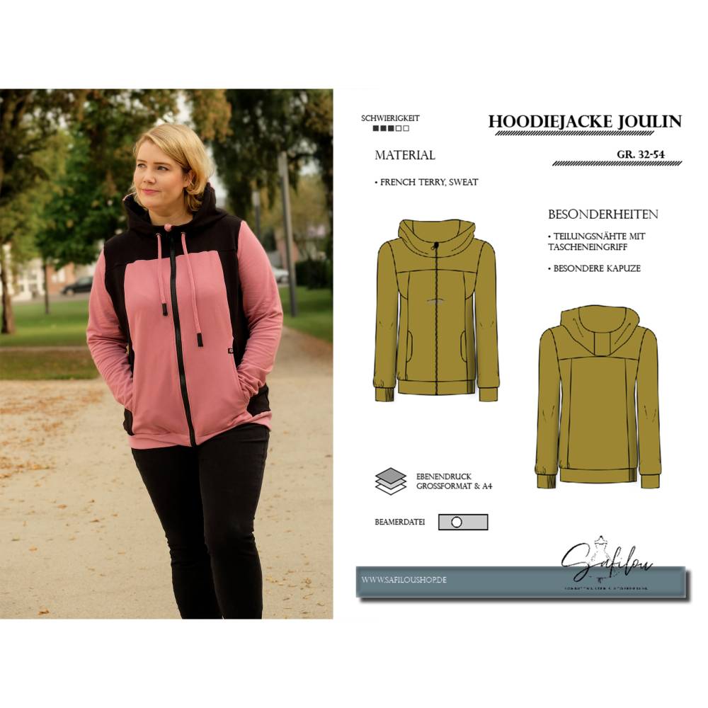 PDF-Schnittmuster Hoodiejacke Joulin (Gr. 32-54) – stylisch, bequem Bild 1