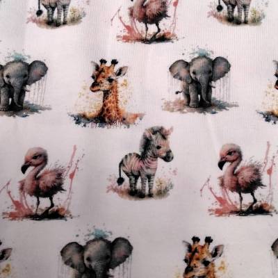 Baumwolljersey mit afrikanischen Tieren, von Stenzo, bunt, 0,50 x 1,50m, Ökotex