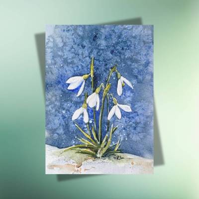 Schneeglöckchen Postkarte – Frühlingsgruß auf Kraftpapier oder Naturpapier