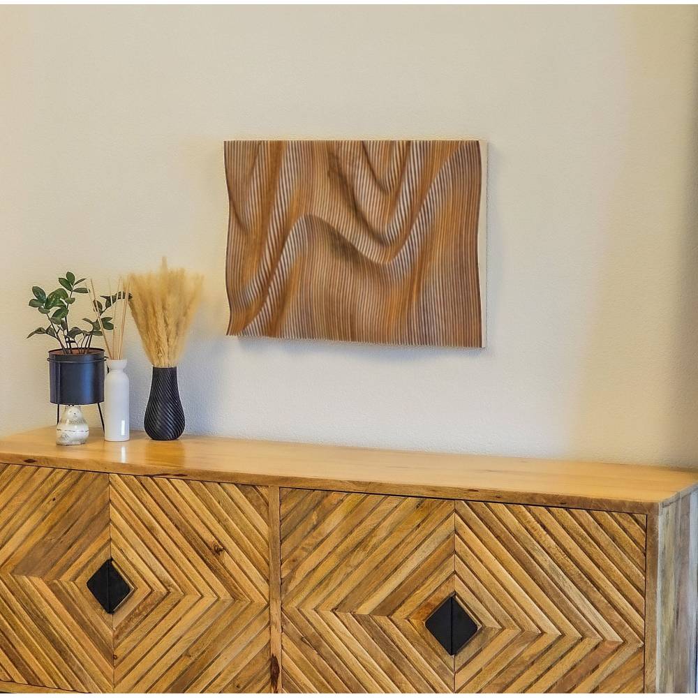 Deko Holz Wand, handgemachtes Lammellenbild, Parametrische Wanddeko, 3D Wandbild, Wandkunst aus Holz Bild 1