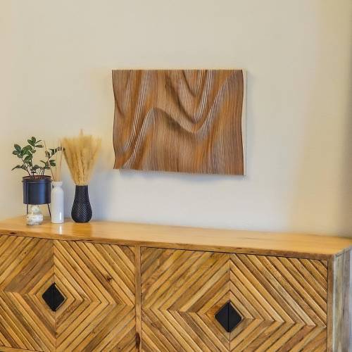Deko Holz Wand, handgemachtes Lammellenbild, Parametrische Wanddeko, 3D Wandbild, Wandkunst aus Holz