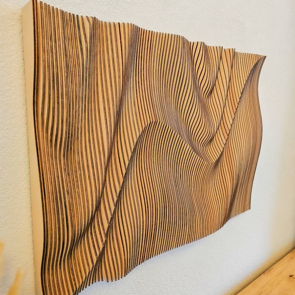 Deko Holz Wand, handgemachtes Lammellenbild, Parametrische Wanddeko, 3D Wandbild, Wandkunst aus Holz Bild 3