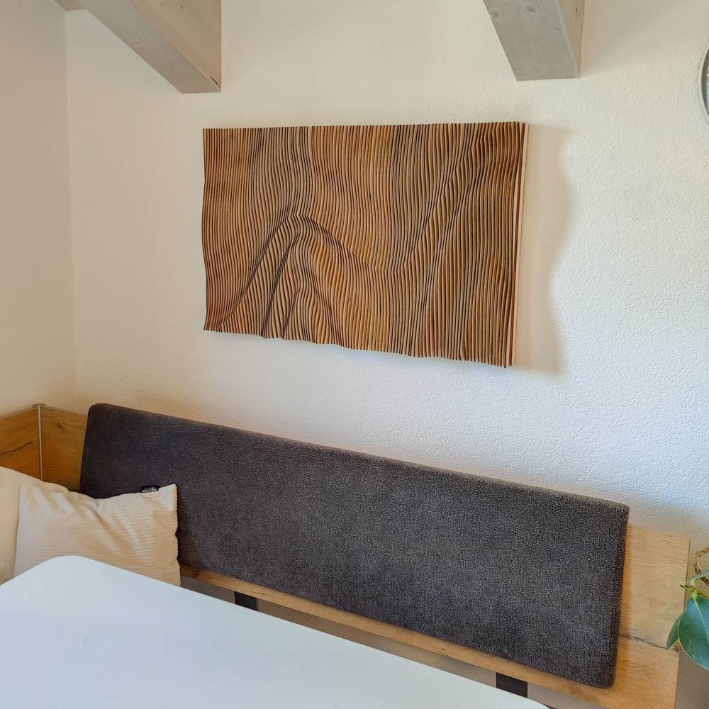 Deko Holz Wand, handgemachtes Lammellenbild, Parametrische Wanddeko, 3D Wandbild, Wandkunst aus Holz Bild 4