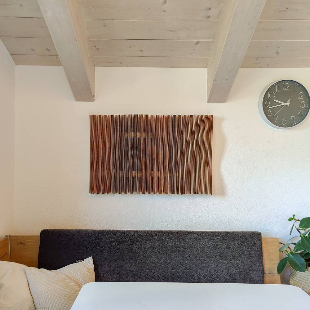 Deko Holz Wand, handgemachtes Lammellenbild, Parametrische Wanddeko, 3D Wandbild, Wandkunst aus Holz Bild 6