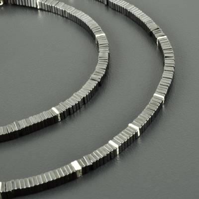 Hämatitkette mit 925er Silber, eckig anthrazit Männerschmuck viereckige Scheiben