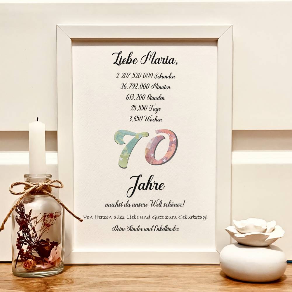 Geldgeschenk personalisiert zum 70. Geburtstag | Geld im Bilderrahmen | Geburtstagsgeschenk Geld im Bild Bild 1