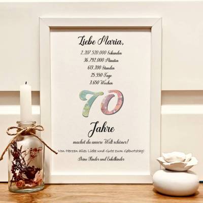 Geldgeschenk personalisiert zum 70. Geburtstag | Geld im Bilderrahmen | Geburtstagsgeschenk Geld im Bild