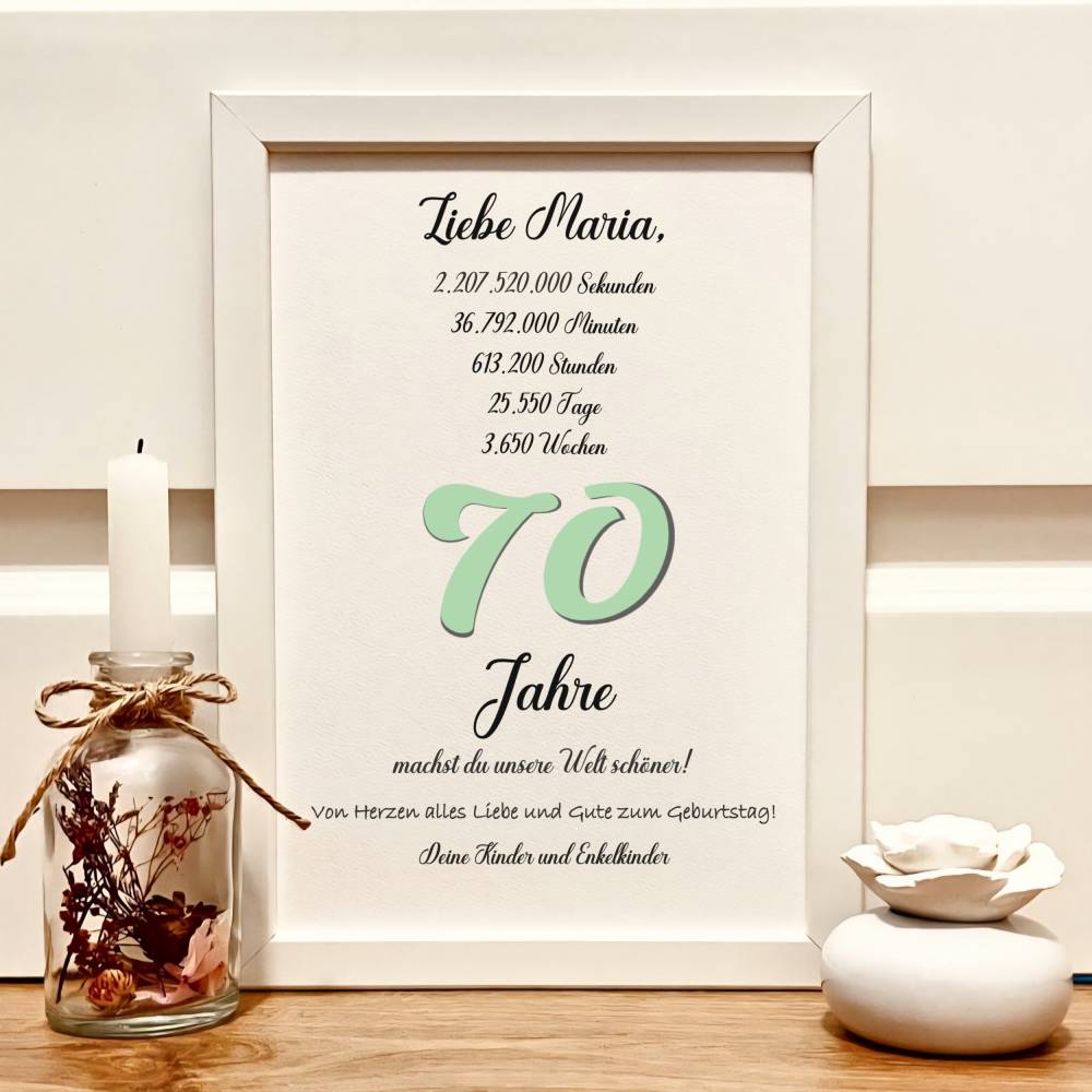 Geldgeschenk personalisiert zum 70. Geburtstag | Geld im Bilderrahmen | Geburtstagsgeschenk Geld im Bild Bild 2