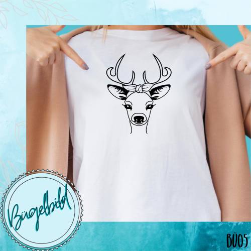 Bügelbild Hirsch mit Schleife – Flexfolie für Textilien – Für Baumwolle, Polyester & Mischgewebe