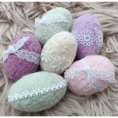 6 x OSTEREIER PASTELL, 100% Wolle, ohne Styroporkern, Filzeier, Deko, Naturmaterial weiche Wolle, Handangefertigt