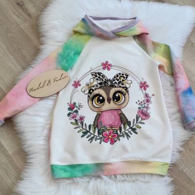 Long-Kapuzenpulli*Eule*Mädchen*Größe 122*Blumen*Hoodie