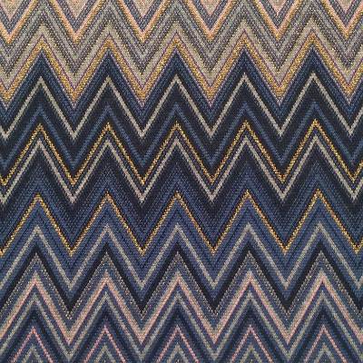 Strickstoff Jacquard mit Zickzackmuster in Blau, Rosa und Gold - italienischer Strickjersey mit Lurex