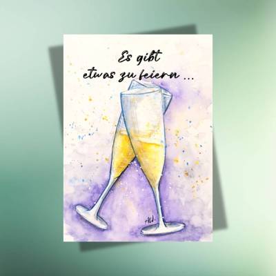 Postkarte Es gibt etwas zu feiern – Sektgläser auf Kraftpapier | Geburtstag, Hochzeit, Jubiläum