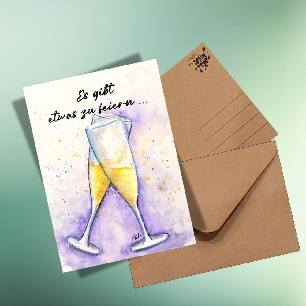 Postkarte Es gibt etwas zu feiern – Sektgläser auf Kraftpapier | Geburtstag, Hochzeit, Jubiläum Bild 2
