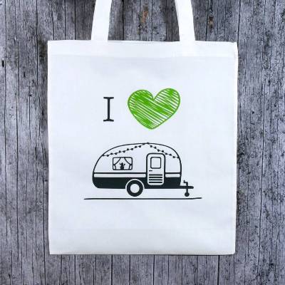 Stofftasche **Camping3** von ZWEIFARBIG Einkaufsbeutel Wohnwagen Geburtstag Mottoprint Baumwolltasche Stoffbeutel