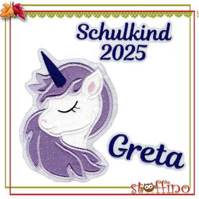 3tlg. Einhorn Applikations-Set zur Einschulung mit Wunschname – Schulkind 2025 – personalisiert & hochwertig
