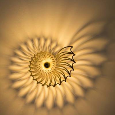 Wandlampe aus Holz, Nautilus Muschel, Holzlampe Schlafzimmer, Beleuchtung Wohnzimmer, E27 Fassung, Effektbeleuchtung