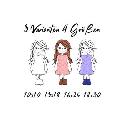 Stickdatei Girl Applikation in vier Größen und drei Varianten, Applikation, Redwork