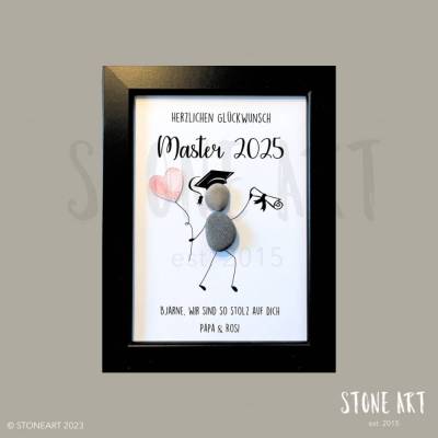 Steinbild "Herzlichen Glückwunsch" – Personalisierbares Geschenk zur bestandenen Prüfung, Unikat, viele Rahmen & Größen