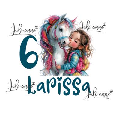 Bügelbild GEBURTSTAG Pferdemädchen 4 personalisiert Zahl & Name