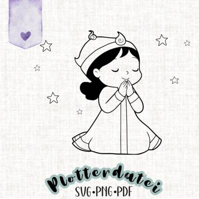 Betende Prinzessin – Plotterdatei | SVG PNG PDF | Niedliches Mädchen mit Krone | Kinder-Motiv für DIY-Projekte