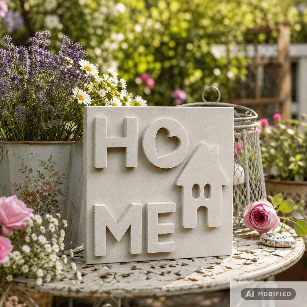 Gartendeko HOME Schild aus Stein Weiß 19x19x4 cm Deko Garten