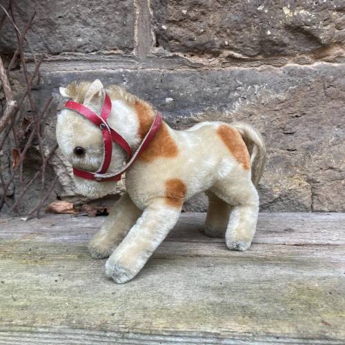 STEIFF Pony mit Zaumzeug gefleckt ohne IDs Vintage  50er 60er Jahre