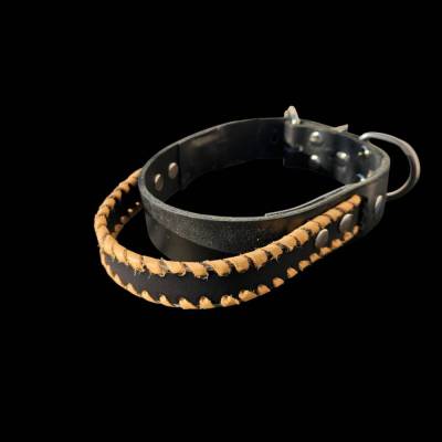 Hundehalsband schwarz für große Hunde – Maßanfertigung mit Handgriff aus Vollrindsleder