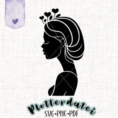 Elegante Frauen-Silhouette – Plotterdatei | SVG PNG PDF | Modernes Frauenprofil mit Herzornamenten