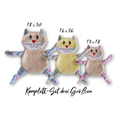Stickdatei Katze Kuscheltuch ITH drei Größen, Baby Schmusetuch, Kuscheltier, Schnuffeltuch, Stickmuster