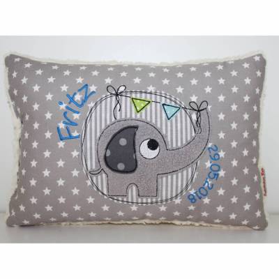 Süßer Elefant & Wimpel - Namen des Kindes - Personalisierte Kissen, Kindergarten, Geschenk zur Geburt