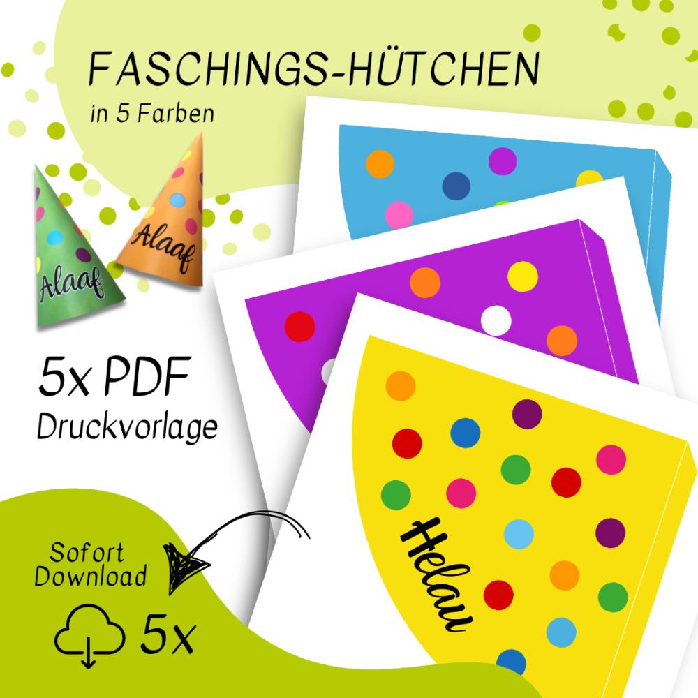 Druckvorlage Faschingshütchen - Fasching - Partyhütchen - Helau - Alaaf - Spitzhütchen - Karneval - Kostüm Bild 2