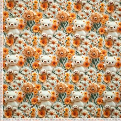 Exclusiver Baumwolljersey "Teddy", Digitaldruck in 3-D-Optik 150 cm breit, Meterware, Preis pro 0,5 lfdm