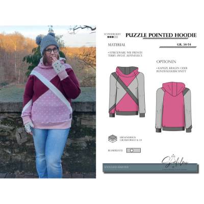 PDF-Schnittmuster Puzzle Pointed Hoodie (Gr. 34-54)Hoodie mit Kapuze, ein einzigartiges Design 
