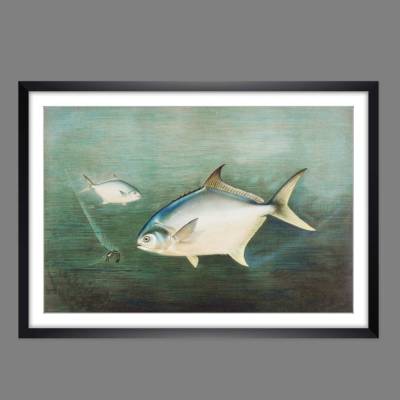 Poster Druck Zwei Fische und eine Garnele im Meer Vintage Retro 1880 Badezimer Wohnzimmer Büro Schlafzimmer Flur Küche