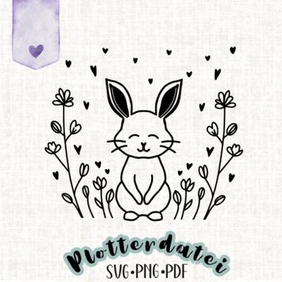 Plotterdatei Hase mit Blumen – SVG, PNG, PDF – Frühlings- & Osterdesign