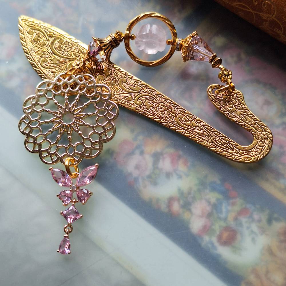 Schmetterling Lesezeichen für die Märchen Prinzessin Rosenquarz  goldenes Metall Buchzeichen Geschenk zum Buch Bild 10