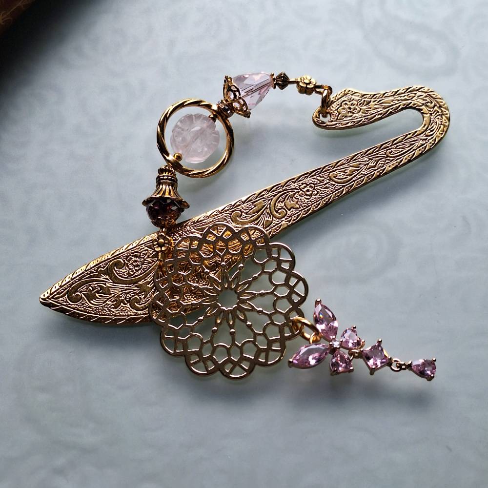 Schmetterling Lesezeichen für die Märchen Prinzessin Rosenquarz  goldenes Metall Buchzeichen Geschenk zum Buch Bild 2