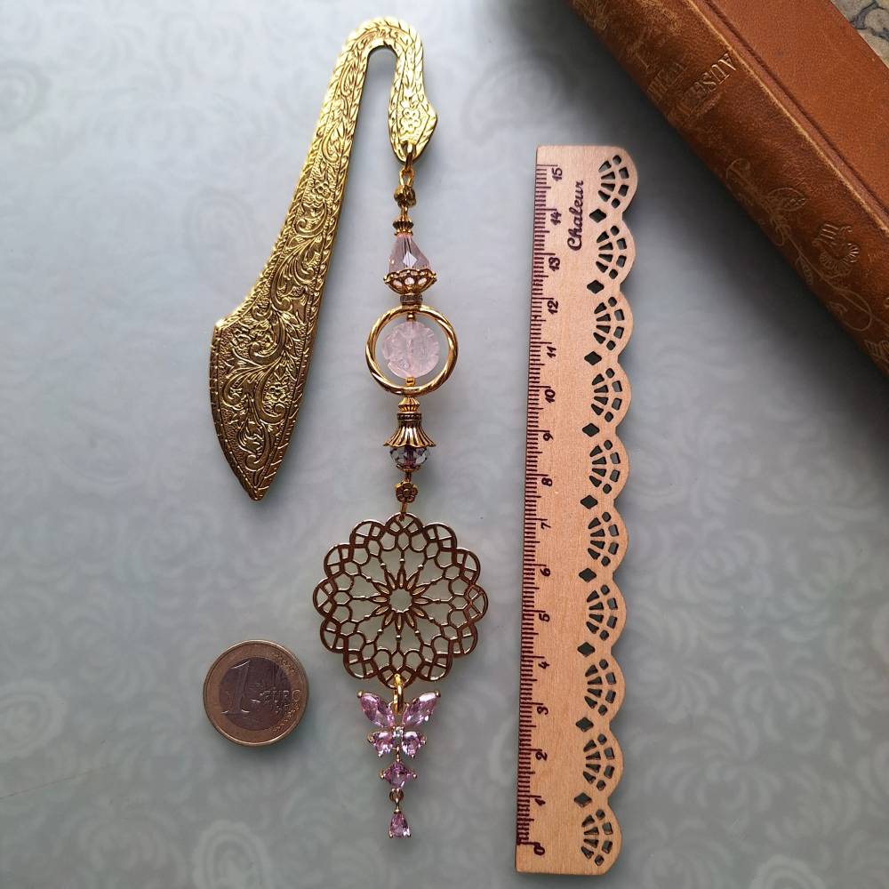 Schmetterling Lesezeichen für die Märchen Prinzessin Rosenquarz  goldenes Metall Buchzeichen Geschenk zum Buch Bild 3